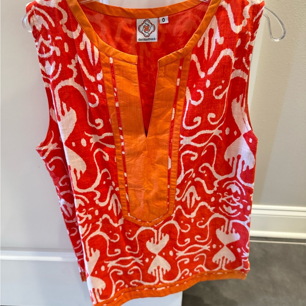 Sheridan French Orange and White Blouse, Ikat pattern